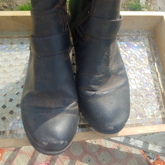 Women's biker goth y2k distressed knee high brown rustic zip tall boots 7? - Picture 11 of 13